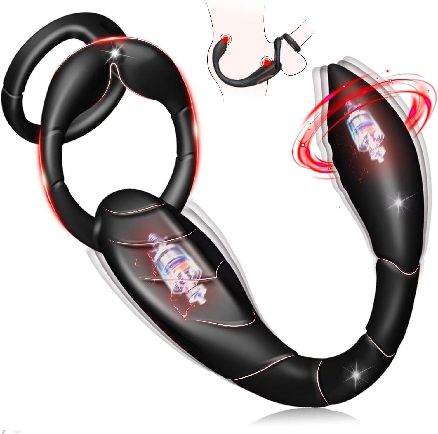black electric male prostate stimulator with penis ring